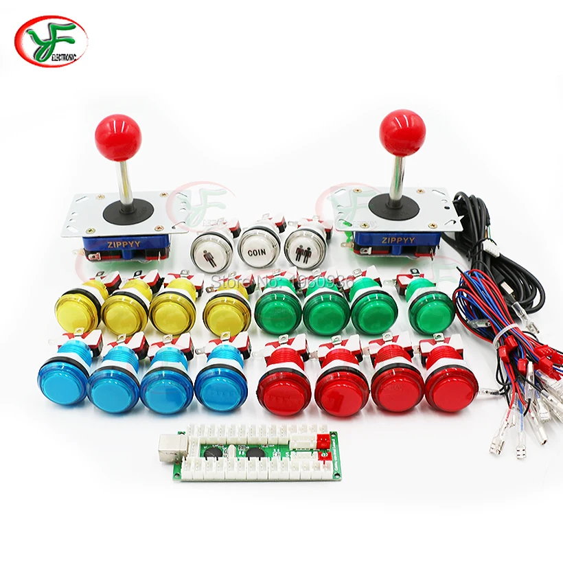 MAME Arcade Joystick DIY Kits Zero delay USB LED Encoder To PC Long shaft Joystick Controller LED Illuminated Push Button