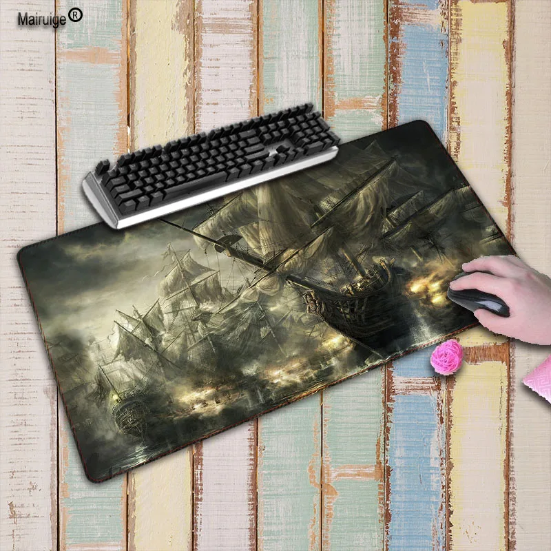 Mairuige Super large 900x40mm/700x300mm/600x300mm Pirate Ship Rubber mouse pad computer game tablet mousepad with edge locking