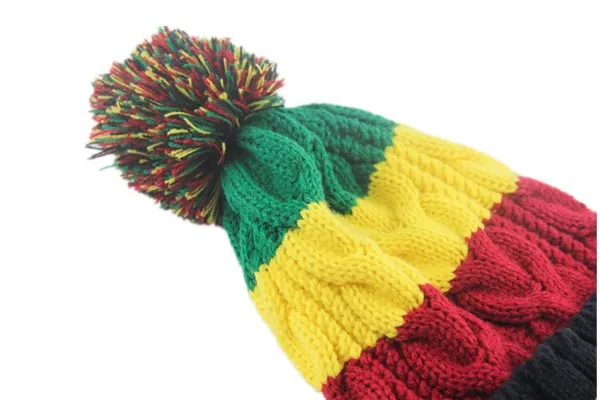 Bob Marley Jamaica Rasta Slouch Beanie Hat Warm Beret Cap Winter Reggae Multi-colored Stripe Hip Hop Baggy