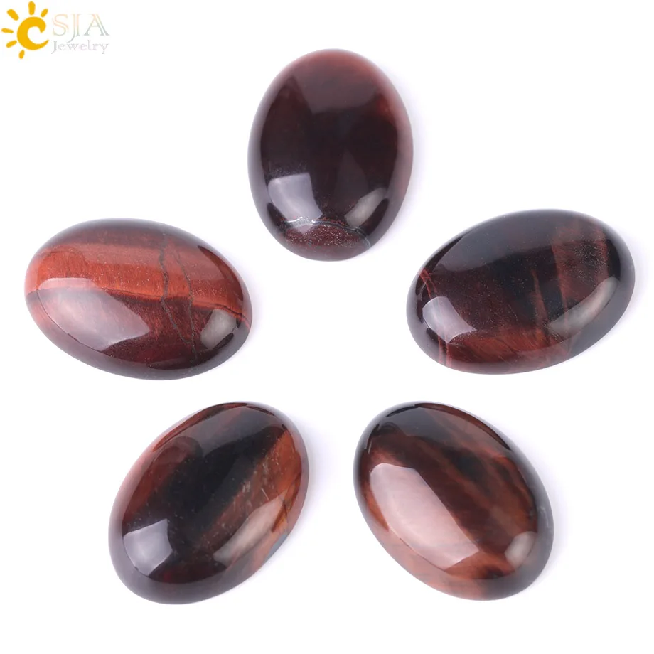 CSJA Red Tiger Eye Natural Stone Cabochon Beads for DIY Jewelry Fashion Ring Accessories Dome Bead Handcrafted Material 1Pc F514