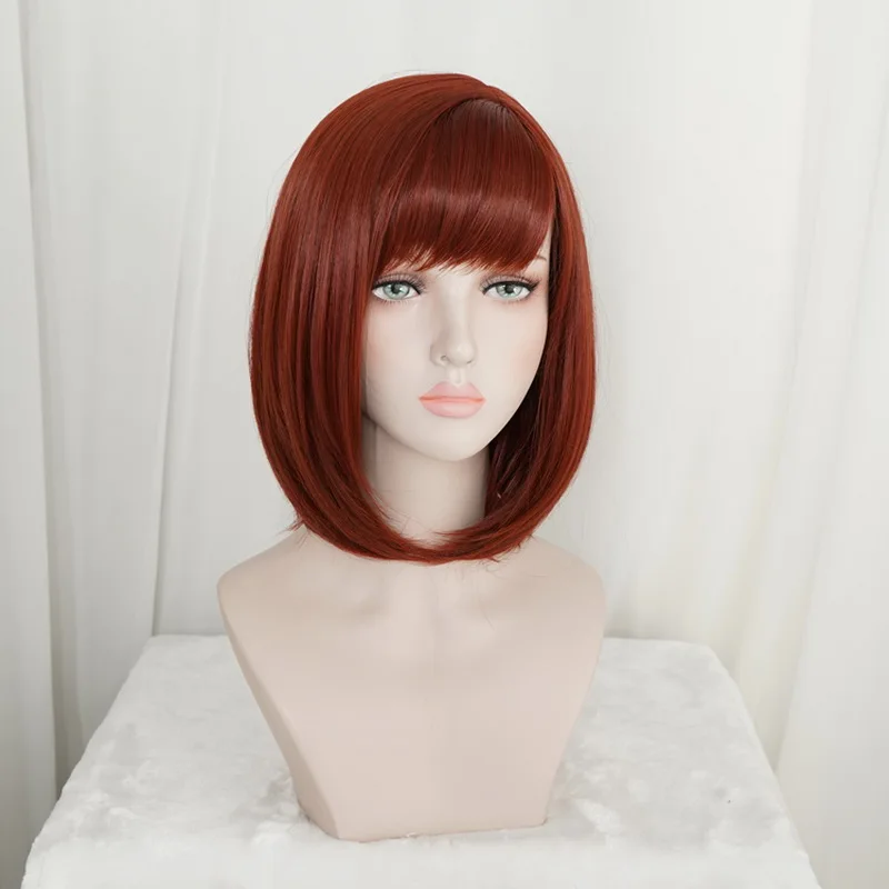 New Halloween Costume Kingdom Hearts Kairi Auburn Short Bob Styled Synthetic Cosplay Wig Women Role Play Hair + Wig Cap