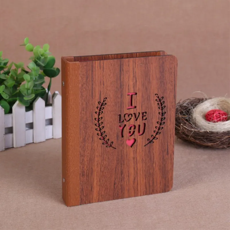 6 Inch Wood DIY Pocket Photo Album Reative Commemorative Photo Album Small Album Memory Scrapbook Baby Growth Album Gift