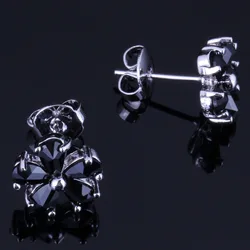 Luxurious Star Black Cubic Zirconia Silver Plated Stud Earrings V0875