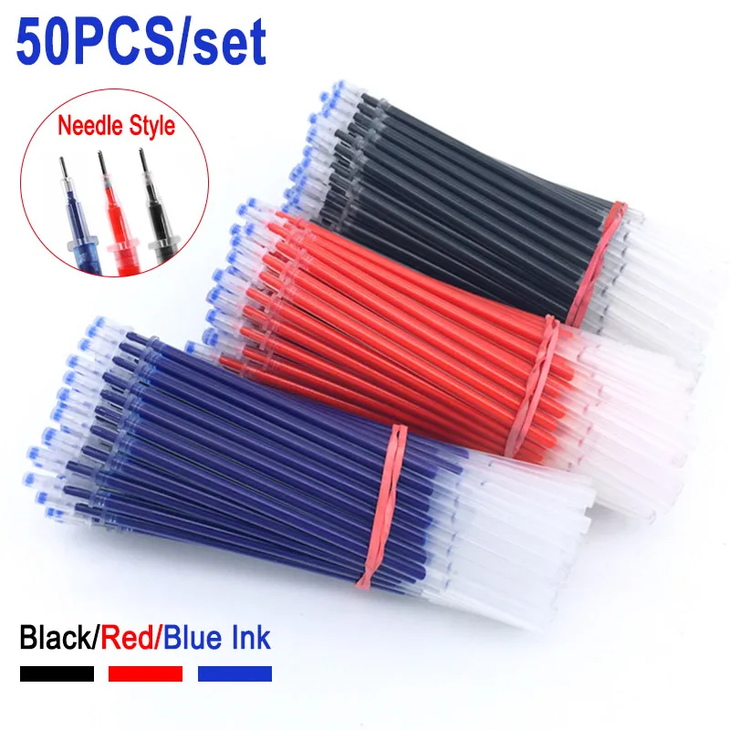 

DELVTCH 50Pcs/Lot Gel Pen Refill 0.5mm Needle Tip Cartridge Signature Rods For Office School Writing Supplies Red Blue Black Ink