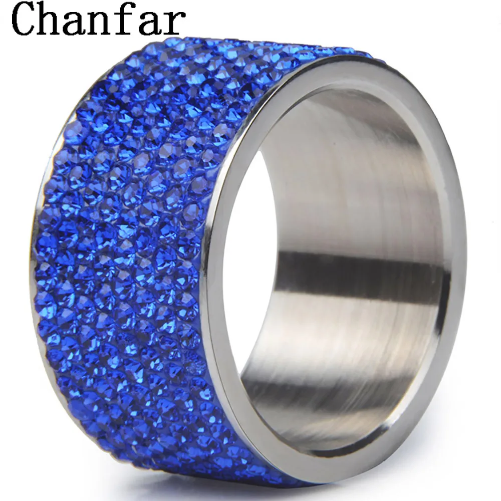 Chanfar Colorful Full Crystal Big Party Wedding Engagement Ring For Women Romantic Stainless Steel Ring Jewelry