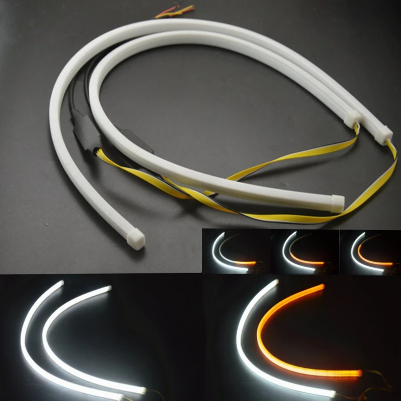 

2pcs 60cm DRL Flexible LED Tube Strip Style Daytime Running Lights Tear Strip Car Headlight Turn Signal Light Parking Lamps