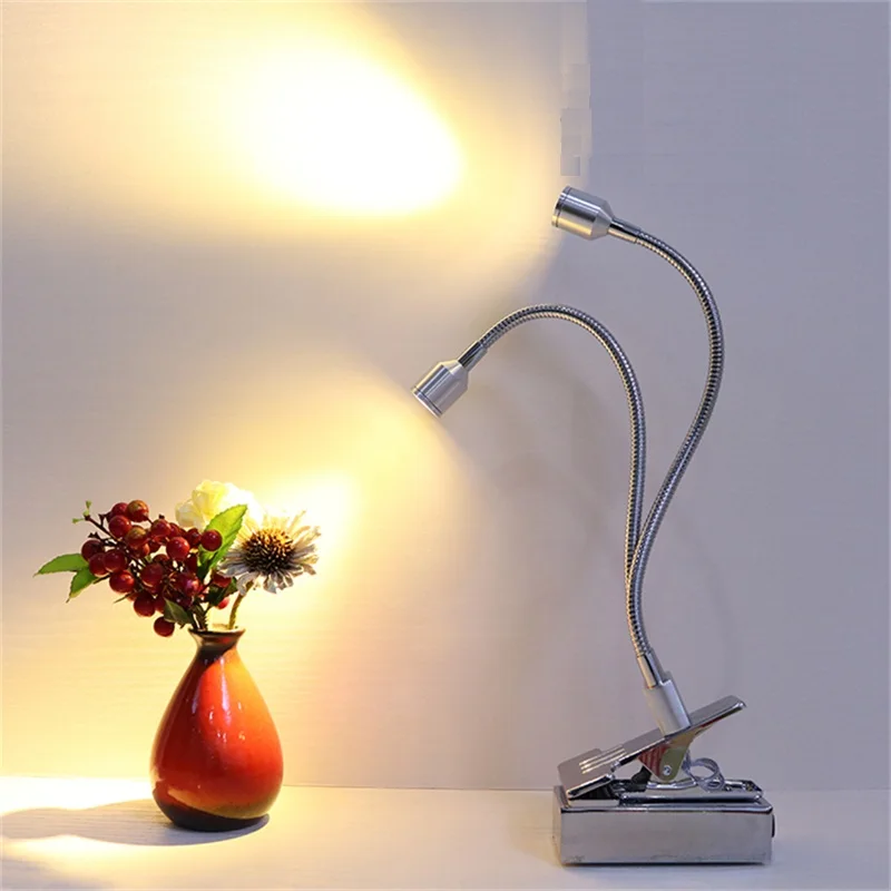 2W /6W recharging led spot lamp ,flexible tube  double head removable and rotatable desk ,showcase glass clamp fixing spotlight