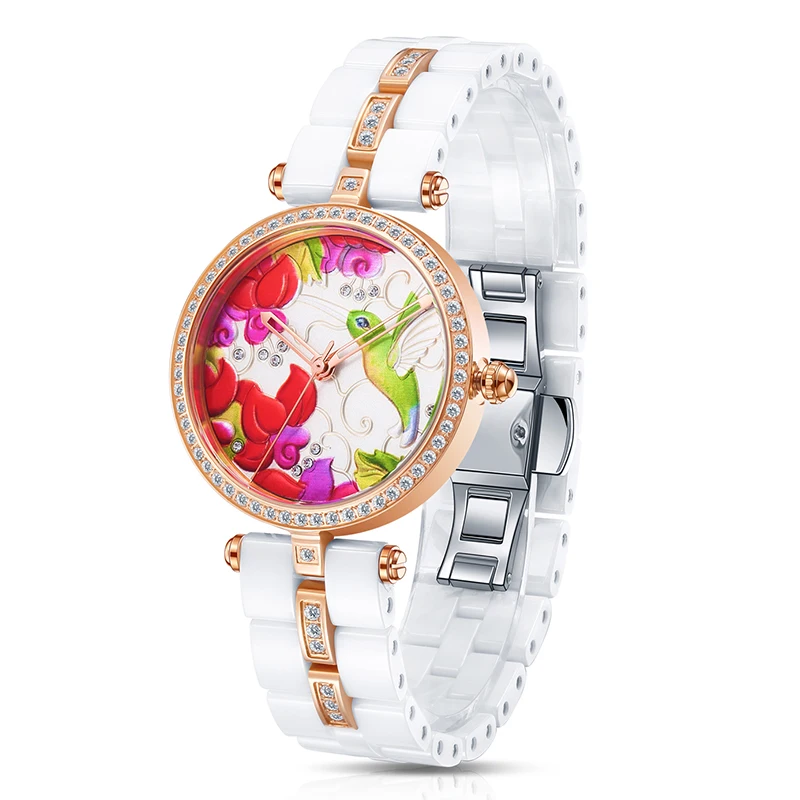 TIME100 Unique Ceramic Women's Watches Three-Dimensional Hummingbird Pattern Ladies Quartz Watches relogio feminino Clock