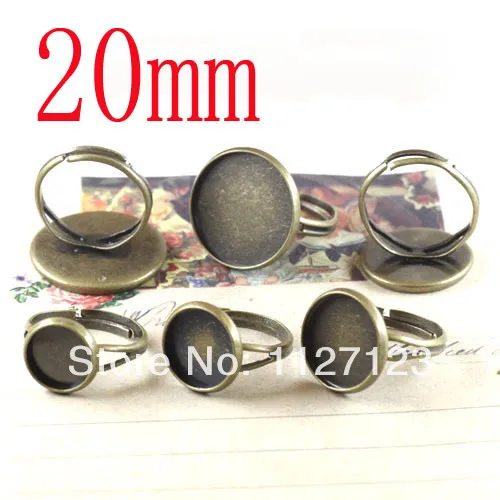 free shipping!!!!!100Pcs 20mm antique brass plated bezel ring blanks with a cutout band, lead, Adjustable backs.