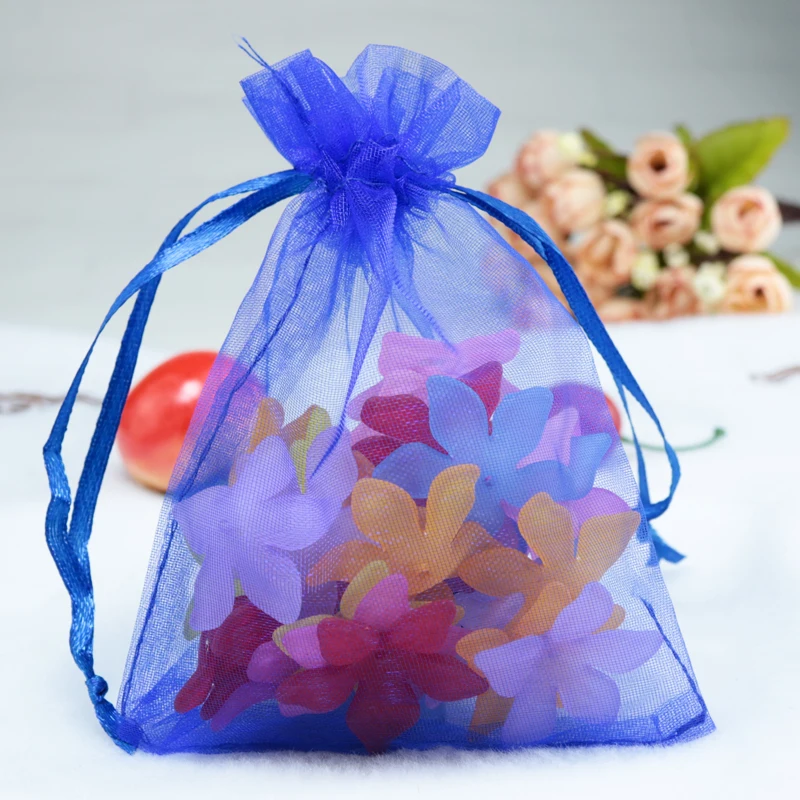 

500pcs/lot Royal Blue Organza Jewelry Gift Bags 12x9cm Drawstring Bags Wedding Candy Bags& Pouch Free Shipping