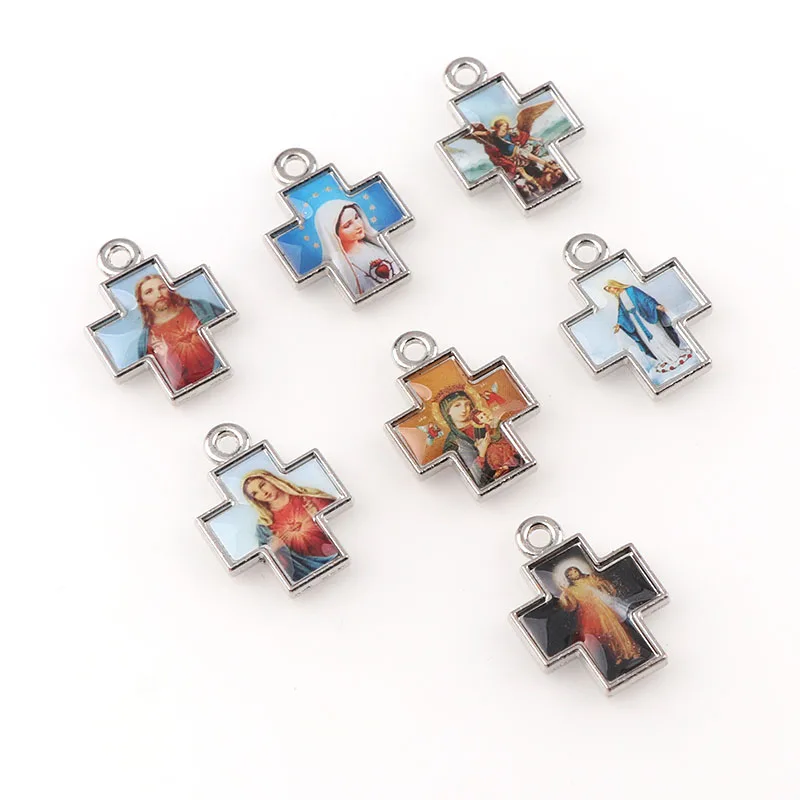 10 Pieces Random Mixed Enamel Jesus Religion Motivational Crucifix Metal Badges Pendants Cross For Diy Pendants Necklace Jewelry