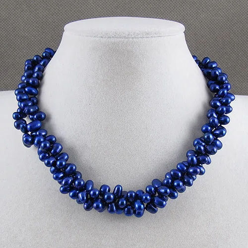 Dark Blue Color Genuine Freshwater Pearl Necklace Triple Rows Genuine Pearl Jewelry 18 Inches Perfect Magnet Clasp