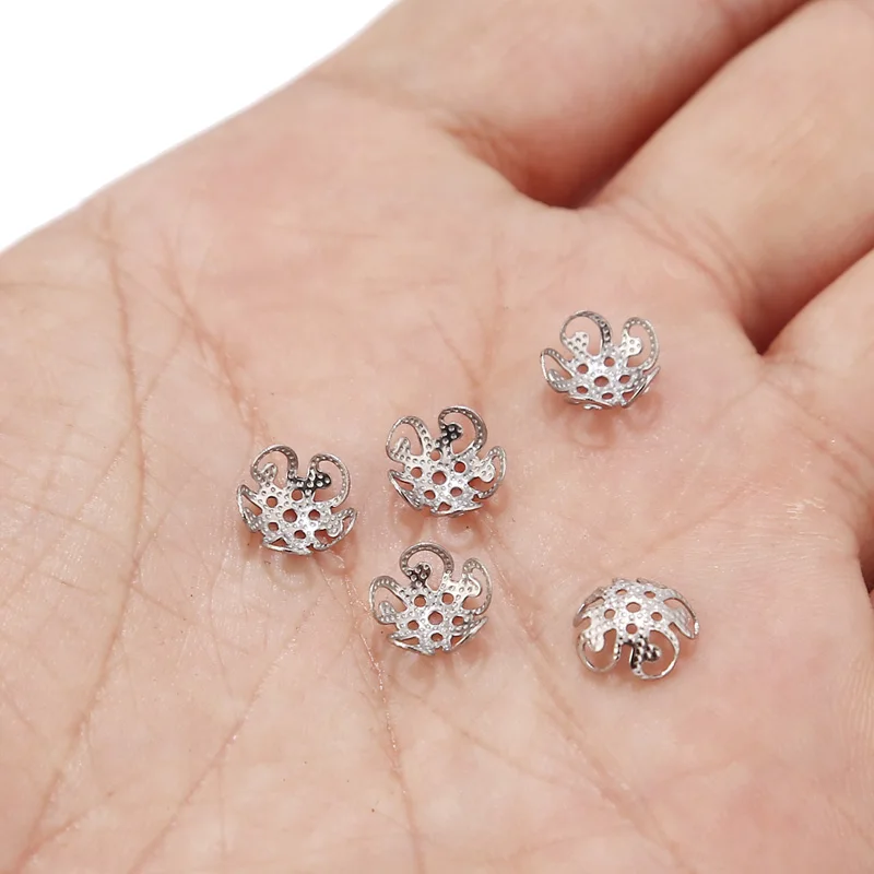 

New Arrival 20pcs/lot Stainless Steel Filigree Flower Bead Caps 8x4mm for DIY Jewelry Making Accessories Top Quality