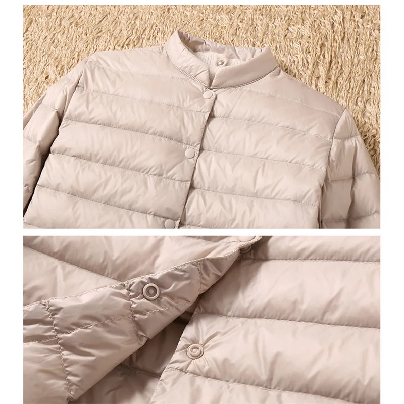 2022 Women Single-breasted Midi Long Coat Autumn Winter Ultra Light Down Coat Parka Female White Duck Down Jacket Outwears SE593