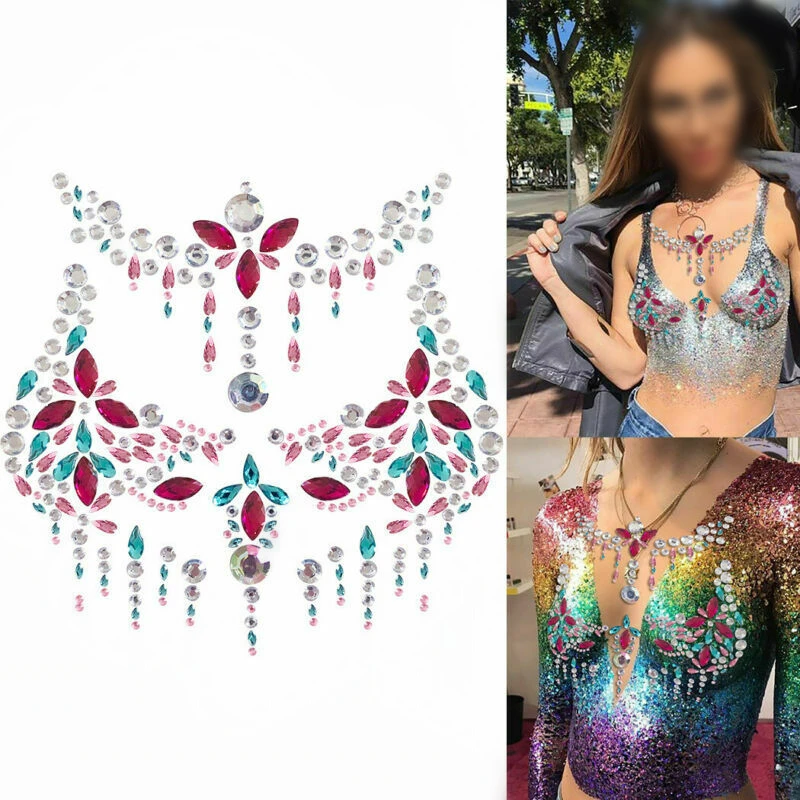 

Jewelry Stickers Crystal Tattoo Nipples Pasties Mermaid Breast Gems Glitter Carnival Rhinestone Face Body