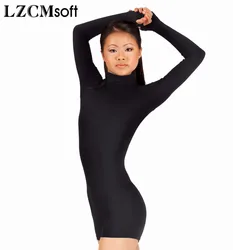 LZCMsoft Women's Mock Neck Long Sleeve Gymnastics Ballet Dance Biketards Black Short Leotards Bodysuit Dancewear