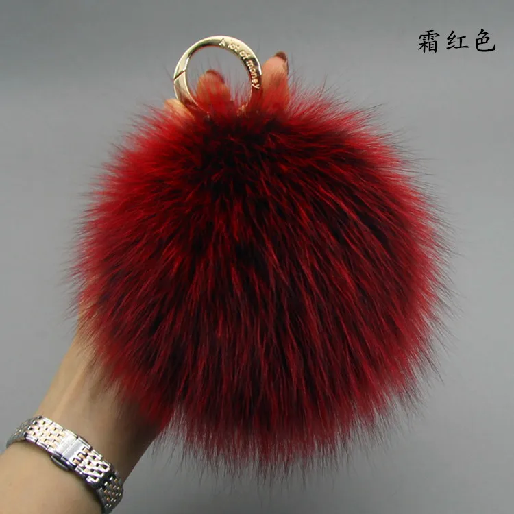 Luxury 13cm Fluffy Real Fox Fur Ball Pom Poms Fur Pompom High Quality Keychain Car Key Chain Metal Ring Pendant For Women F312