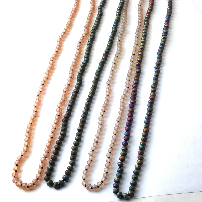 Fashion Bohemian Tribal Jewelry Frosted Crystal knotted long Halsband 5X8 Glass Crystal Necklace