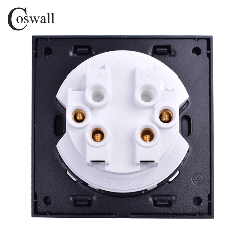 Coswall Crystal Tempered Glass Panel 2 Gang 1 Way Random Click Push On / Off Wall Light Switch With Blue Backlight R11 Series