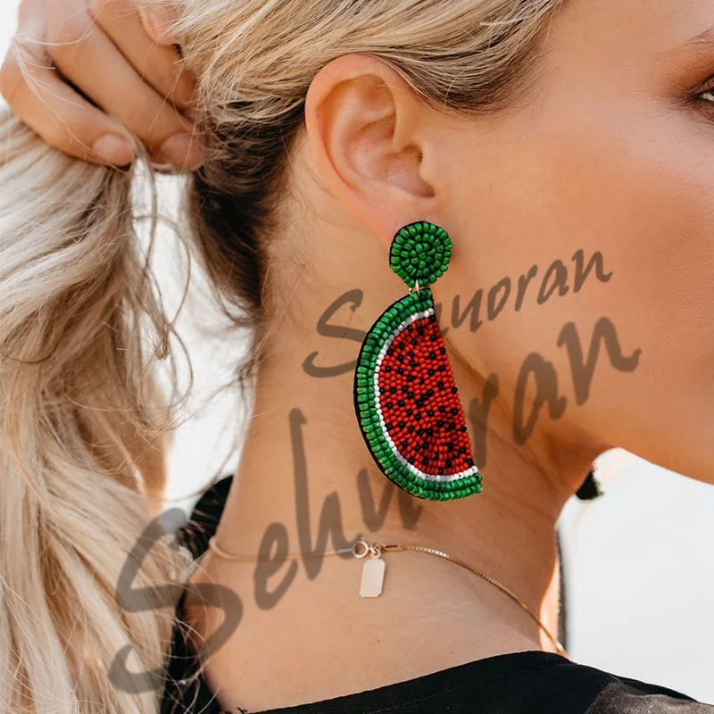 Sehuoran New Handmade Beaded Design Earrings Jewelry Wedding Oorbellen Special Bohemian Heart Fringed Drop Dangle Earrings Party