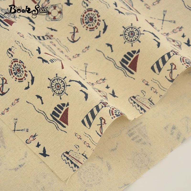 Booksew-tela de lino y algodón con diseño de tema de mar, Material de costura para mantel, almohada, bolsa, cortina, cojín, decoración Zakka, Tissu