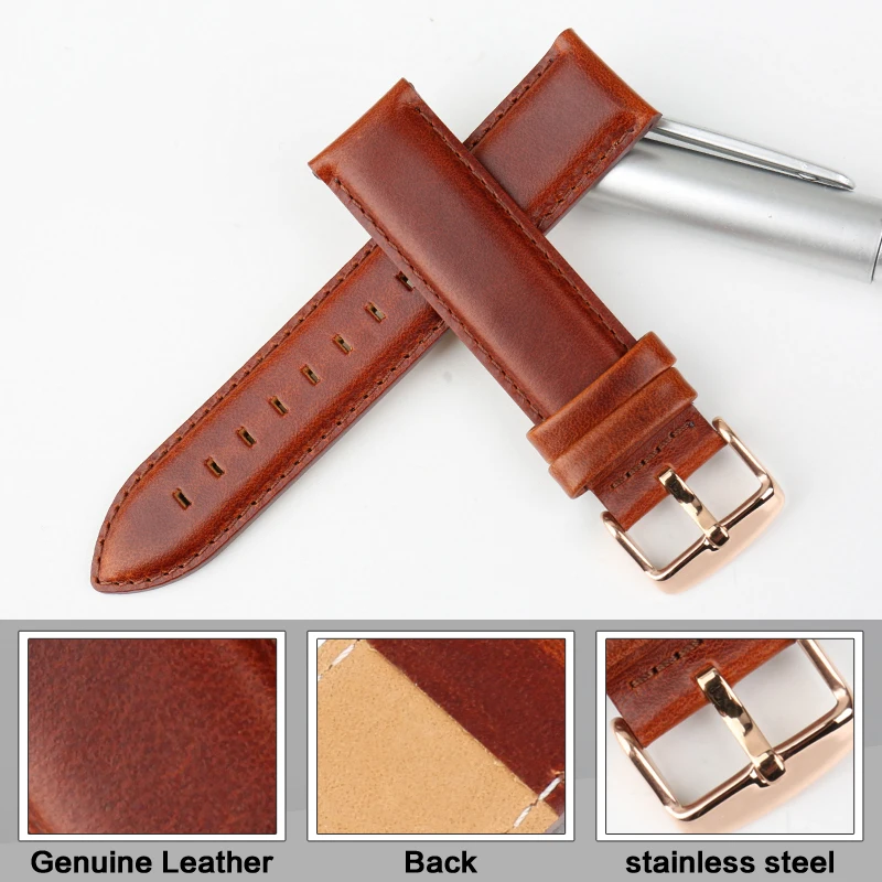 MAIKES Watch Accessories Genuine Leather Watch Strap 16mm 17mm 18mm 19mm 20mm Watchband For DW Daniel Wellington Watch Band