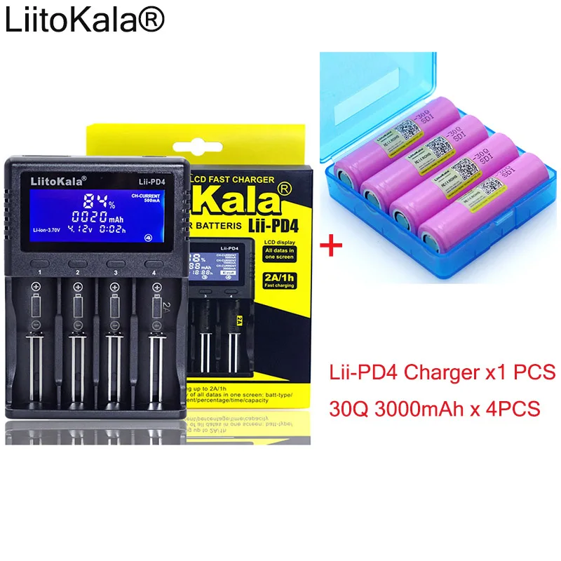 

Зарядное устройство LiitoKala lii-PD4 LCD, 1 шт., 3,7 в, 18650, 21700, 4 шт., 3,6 В, 18650, INR18650-30Q мА · ч