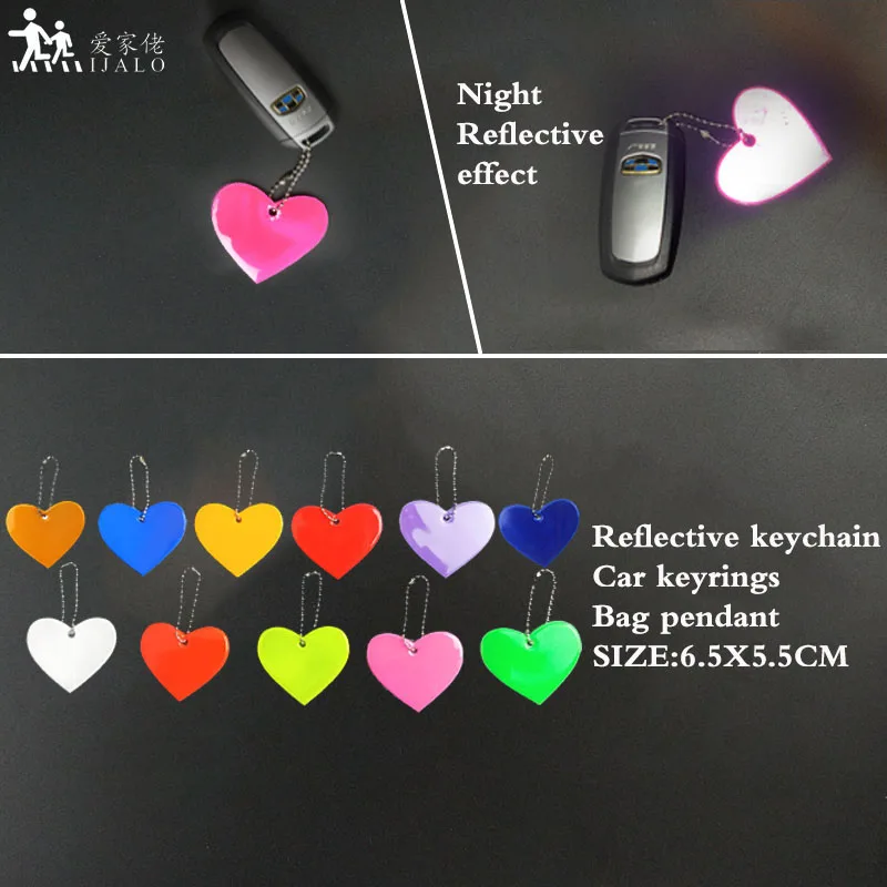 Wholesale 50pcs,Red heart Reflective keychain bag pendant accessories for visibile safety use Car Keychain Jewelry Bag Ornament