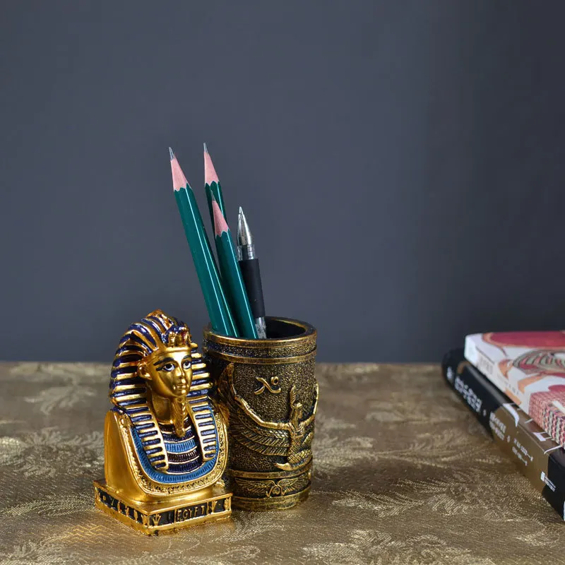 Pharaohs Pencil Vase Tutankhamun Feather Holder Statue & Sculpture Resin Art & Handicraft House Desktop Decoration Office