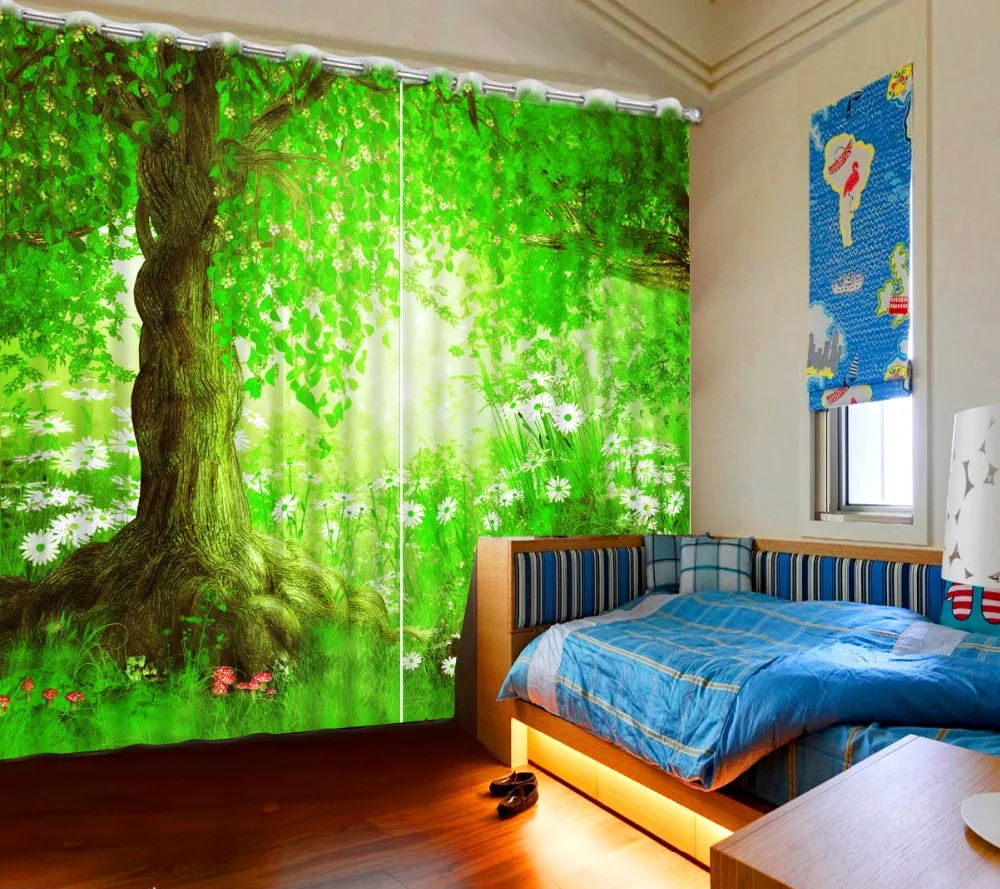 Custom any size window curtain living room green big tree custom curtains window curtain living room home bedroom decoration