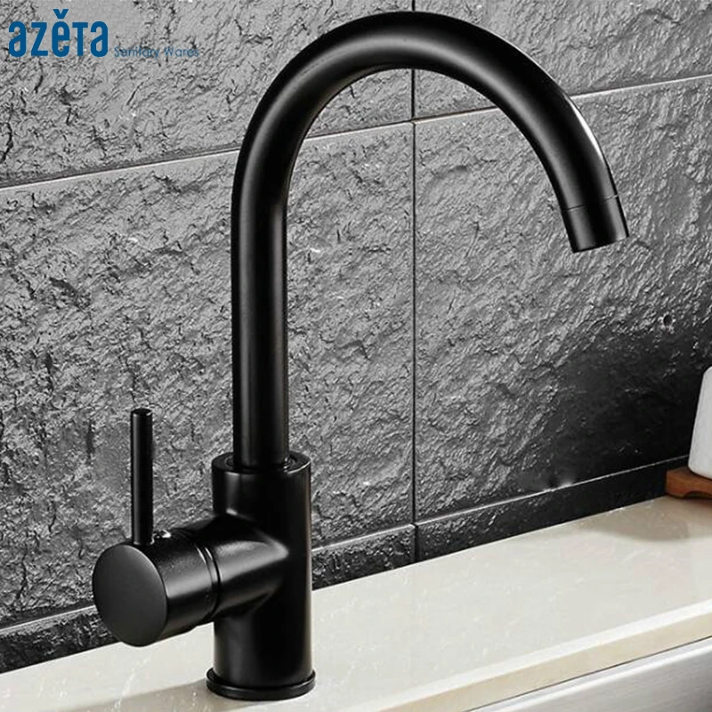 

Contemporary Style Black Faucet Curved Kitchen Faucet Deck Mounted Single Handle Cold and Hot Water Kitchen Mixer Tap MK1508B