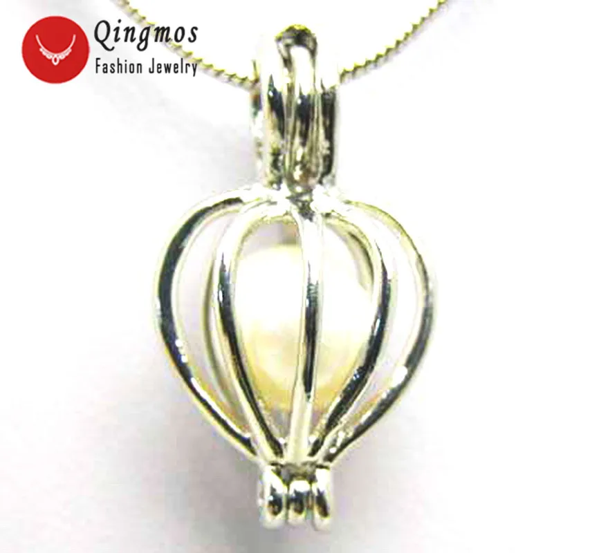 Qingmos Wish Pearl One Box Heart Pendant Necklace for Women with Natural Oyster Love Pearl Necklace Chokers Box Set 3621