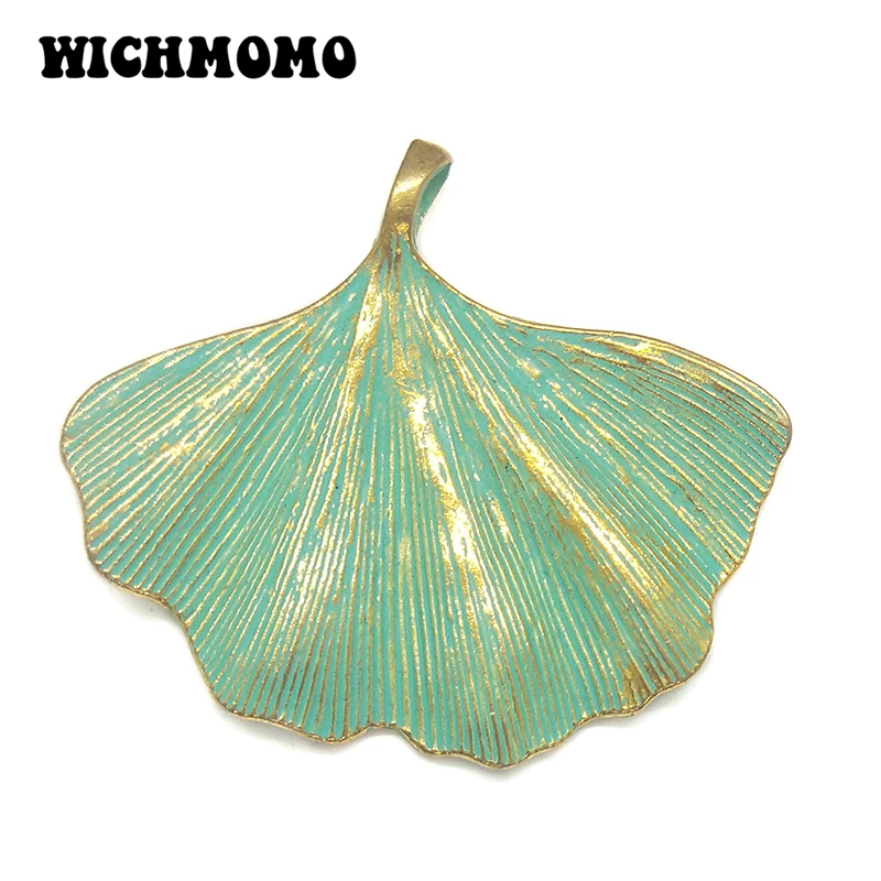 Nowe 2 szt./worek 53*45MM Zawieszki z zielonymi liśćmi miłorzębu ze stopu cynku platerowanego patyną, do samodzielnego tworzenia naszyjników, materiały i akcesoria do rękodzieła.