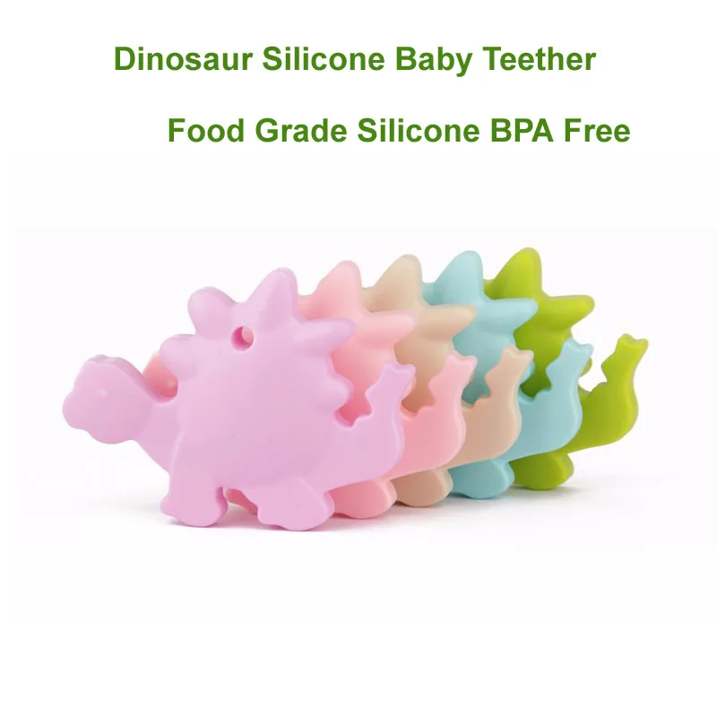 

5 Pcs Silicone Dinosaur Teether Chewable Pendant Nursing Necklace Silicone Baby Dummy Teether BPA Free Safe and Natual