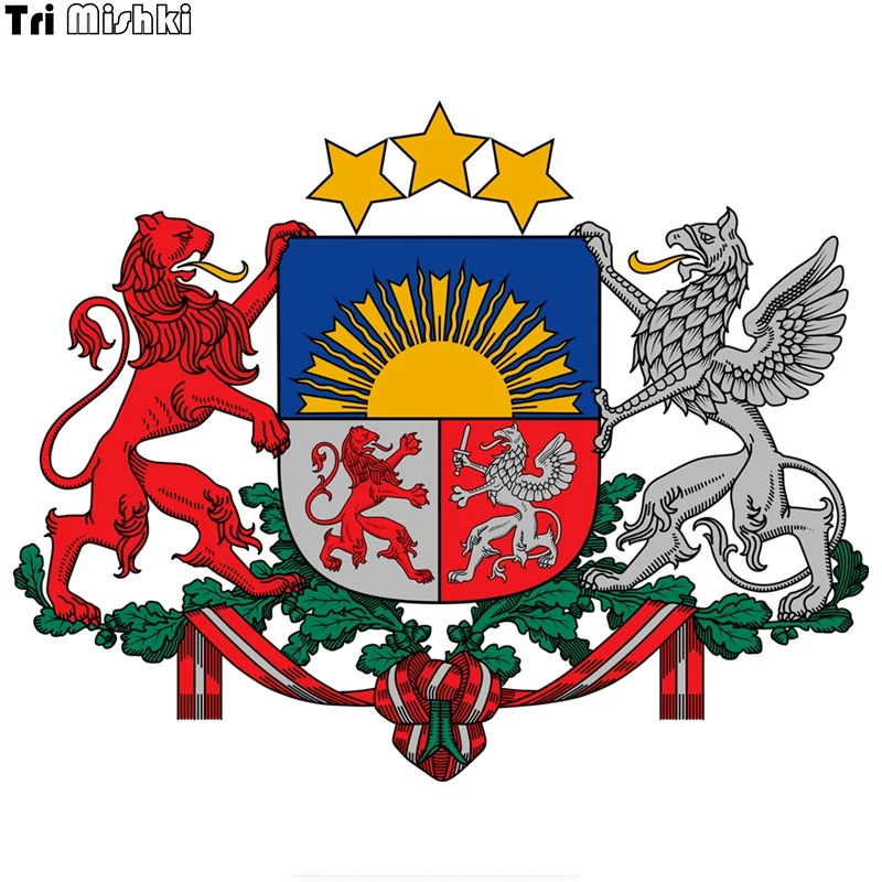 Tri Mishki WCS235# 17.5x14cm Coat of arms of latvia car sticker funny colorful car stickers auto automobile decals