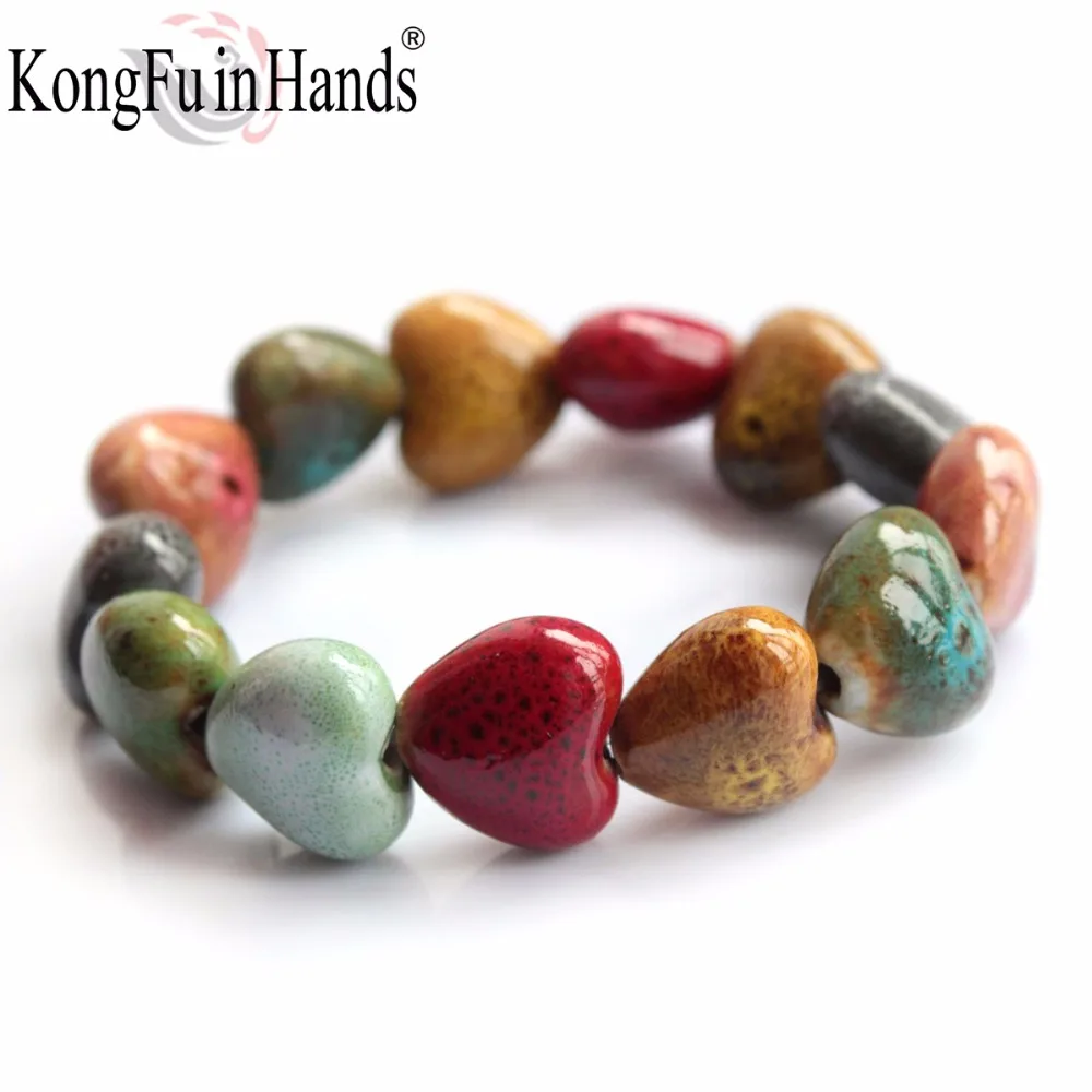 Hot Sale handmaking Heart Shaped vintage beads lady bracelet Bohemia Ceramic stone charm women Bangles fashion christmas gift