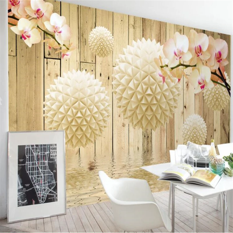 

wellyu papel de parede Custom wallpaper 3d stereo sphere wood board orchid water pattern modern TV background wall behang