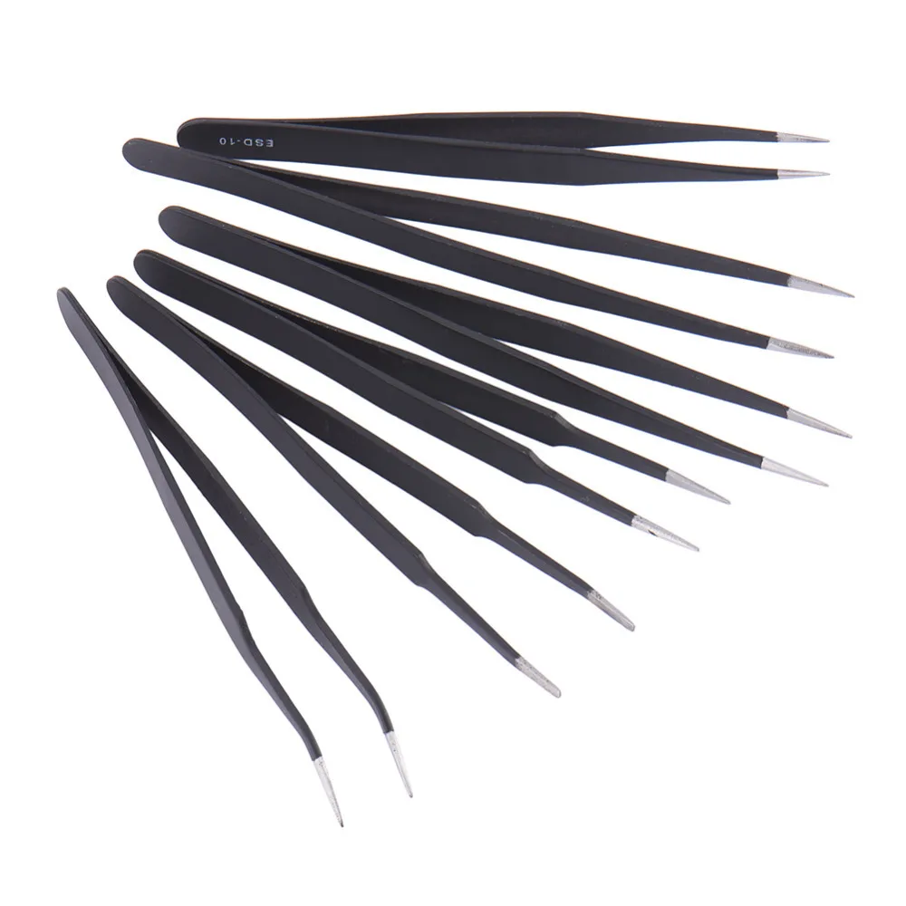 PW TOOLS 6 Pcs/Set Safe Anti-static Stainless Steel Tweezers Repairing Maintenance Tools ESD Multi Function ESD Tools