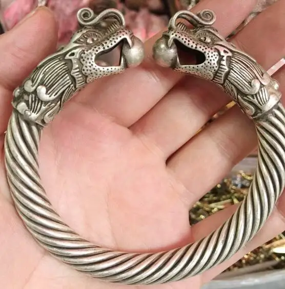 hot sell china National characteristics Handmade Miao Silver dragon head Bracelet style Fine FREE SHIPPING