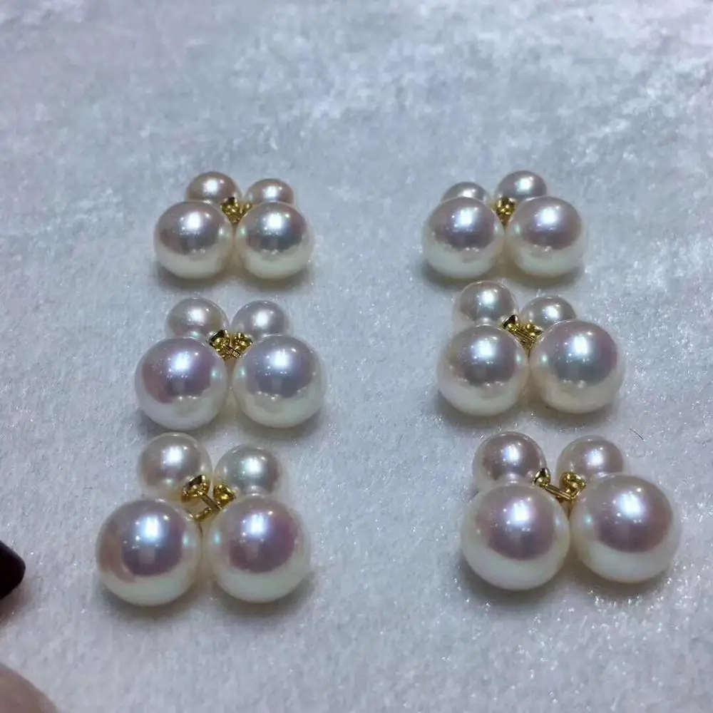 fine jewelry 18K white 6-10mm natural Freshwater Pearls earrings wholesale