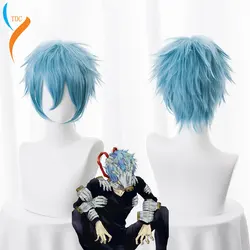 Anime My Academia Boku no Hiro Akademia Shigaraki Tomura Wigs Short Gray Blue Mixed Curly Cosplay Wig + Wig Cap