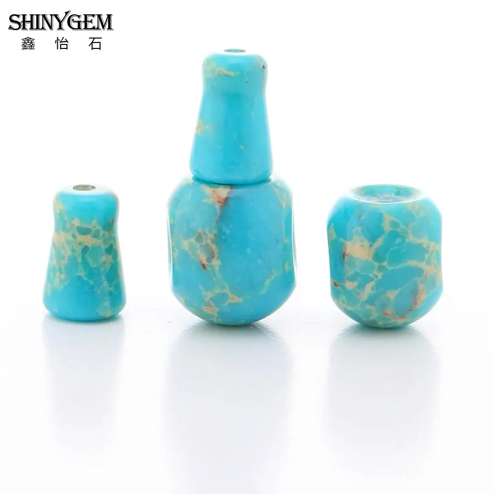 ShinyGem 3 Hole Guru Beads Sea Blue Sea Sediment Jaspers 3 Hole Beads Buddha Gourd Shaped Natural Stone Beads For Jewelry Making