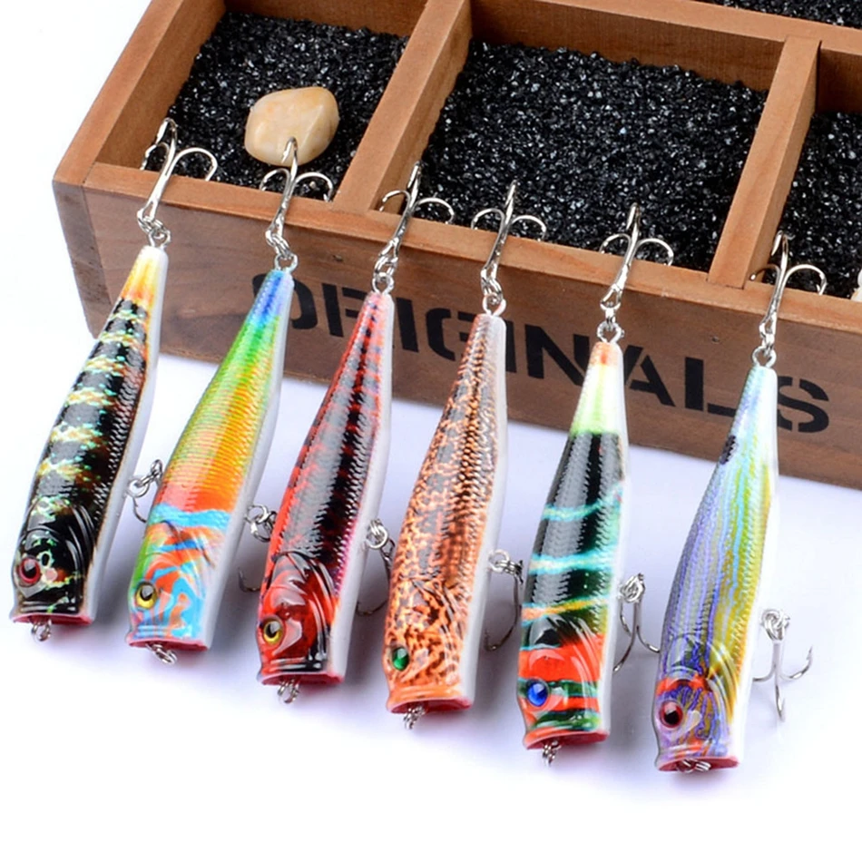 East Rain 9cm/14.4g 6pcs/Lot Painted Topwater Lure Popper for Freshwater Saltwater Fishing Artificial Hard Bait