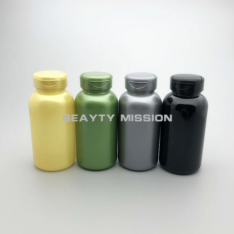 BEAUTY MISSION 200cc 30Pcs/Lot Medical PET Empty Bottle, Yellow/Green/Gray/Black Pull Lid Bottle, 200ml Capsule Flip Cap Bottle