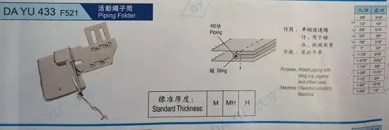 For 1Needle Lockstitch Machine folder ,Attach piping with sting e.g.pajama and pillow case