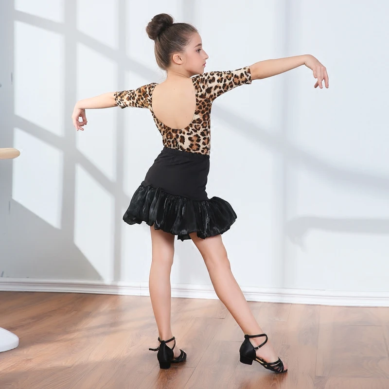 

Little Girl Leopard Latin Dance Costumes Children Sexy Low Back Latin Costume Performance Dance Dress