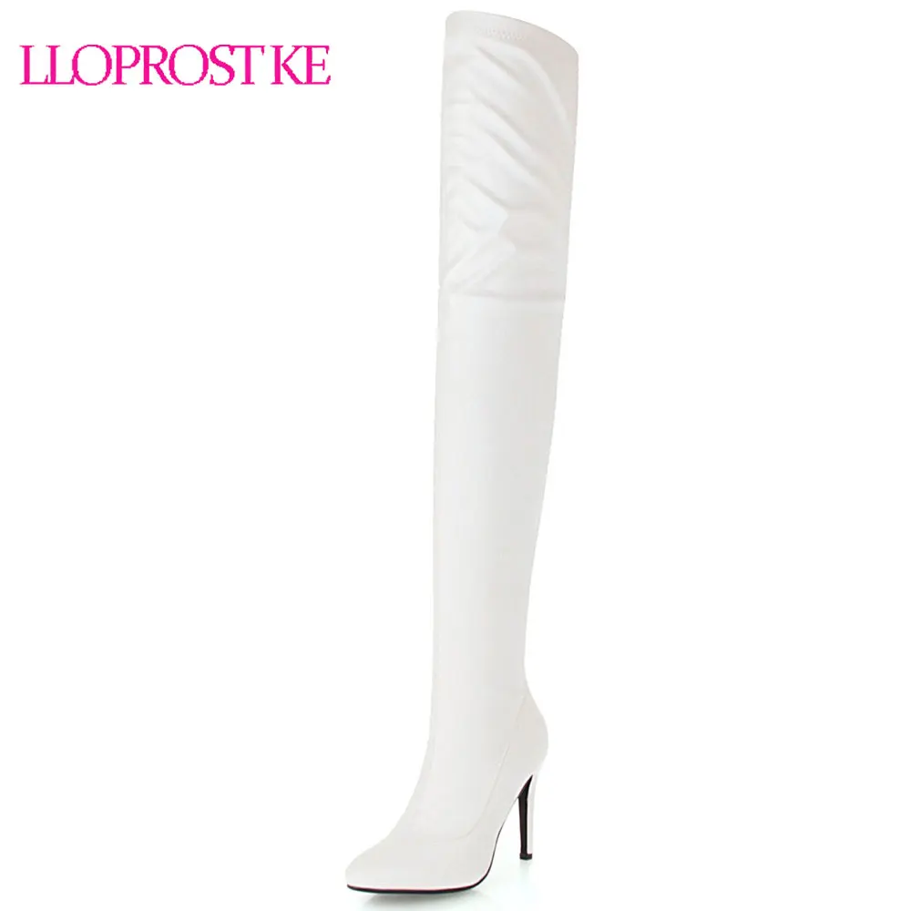 

Lloprost ke 2018 Winter Women Over The Knee Boots Zip Pointed Toe Thin High Heel Long Boots for Skinny Legs Big Size 33-48 D109