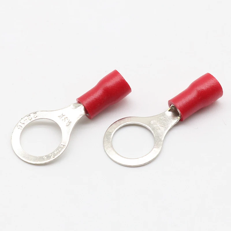 RV1.25-8 Red Circular 22-16 AWG 0.5-1.5mm2 Insulated Ring Terminal Connector Cable Wire Connector 100PCS/Pack RV1-8 RV
