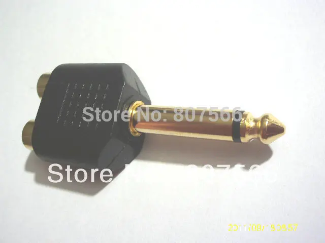 50pcs 6.3mm connector 6.35 mm (1/4 in) Jack Male Mono Plug to 2 RCA Jack Splitter adaptor Gold plated