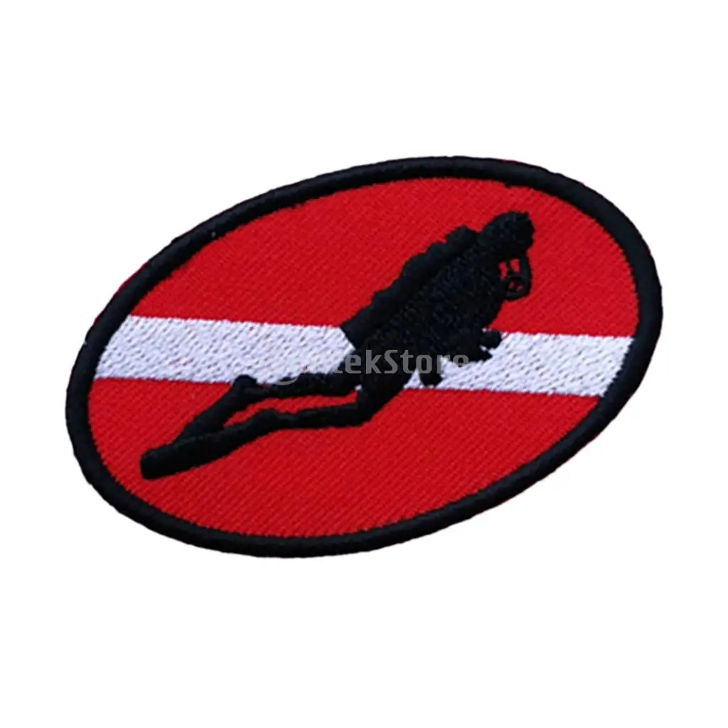 Ellipse 70 x 45mm Diver Down Flag Patch Patches Backpack Badge Scuba Diving Dive Iron On Embroidered Dive Flag Patch